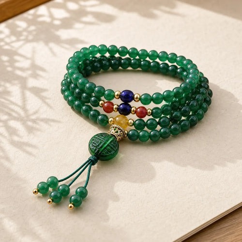 108 Mala Beads Natural Green Agate Power Support Bracelet (Extra 30% Off | USE CODE: FS30) featuring Green Agate