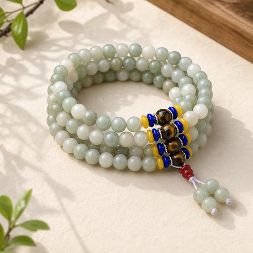 108 Mala Beads Natural Shetai jade Luck Prosperity Bracelet featuring Jade, Quartzite, Quartzite Jade