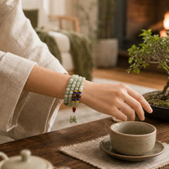 108 Mala Beads Natural Shetai jade Luck Prosperity Bracelet featuring Jade, Quartzite, Quartzite Jade