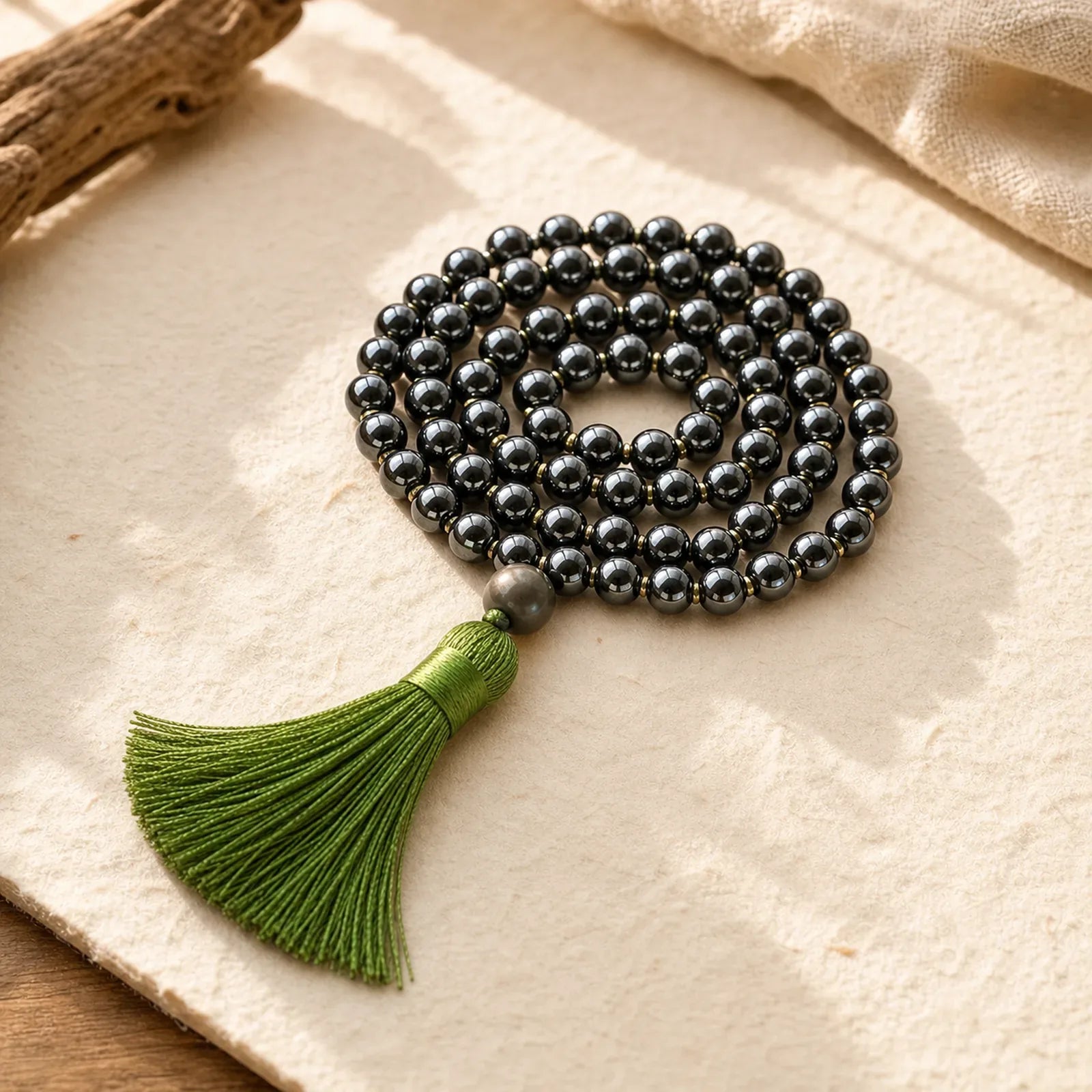 108 Mala Beads Natural Stone Hematite Tassel Powerful Bracelet featuring Hematite
