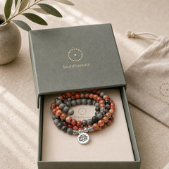 108 Mala Beads Natural Stone Sea Sediment Jasper Lotus Protection Bracelet featuring Sea Sediment Jasper, Lotus, Lotus Symbol