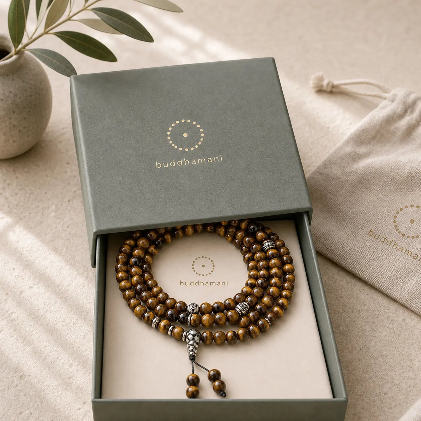 108 Mala Beads Natural Stone Tiger Eye Multi-turn Protection Bracelet featuring Tiger Eye