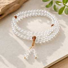108 Mala Beads Natural Stone White Crystal Sandalwood Healing Bracelet featuring Clear Quartz / White Crystal, Sandalwood