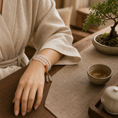 108 Mala Beads Natural Stone White Crystal Sandalwood Healing Bracelet featuring Clear Quartz / White Crystal, Sandalwood