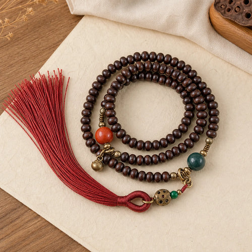 108 Mala Beads Natural Tibet Purple Bodhi Seed Auspiciousness Bracelet featuring Bodhi Seed, Red Sandalwood, Sandalwood