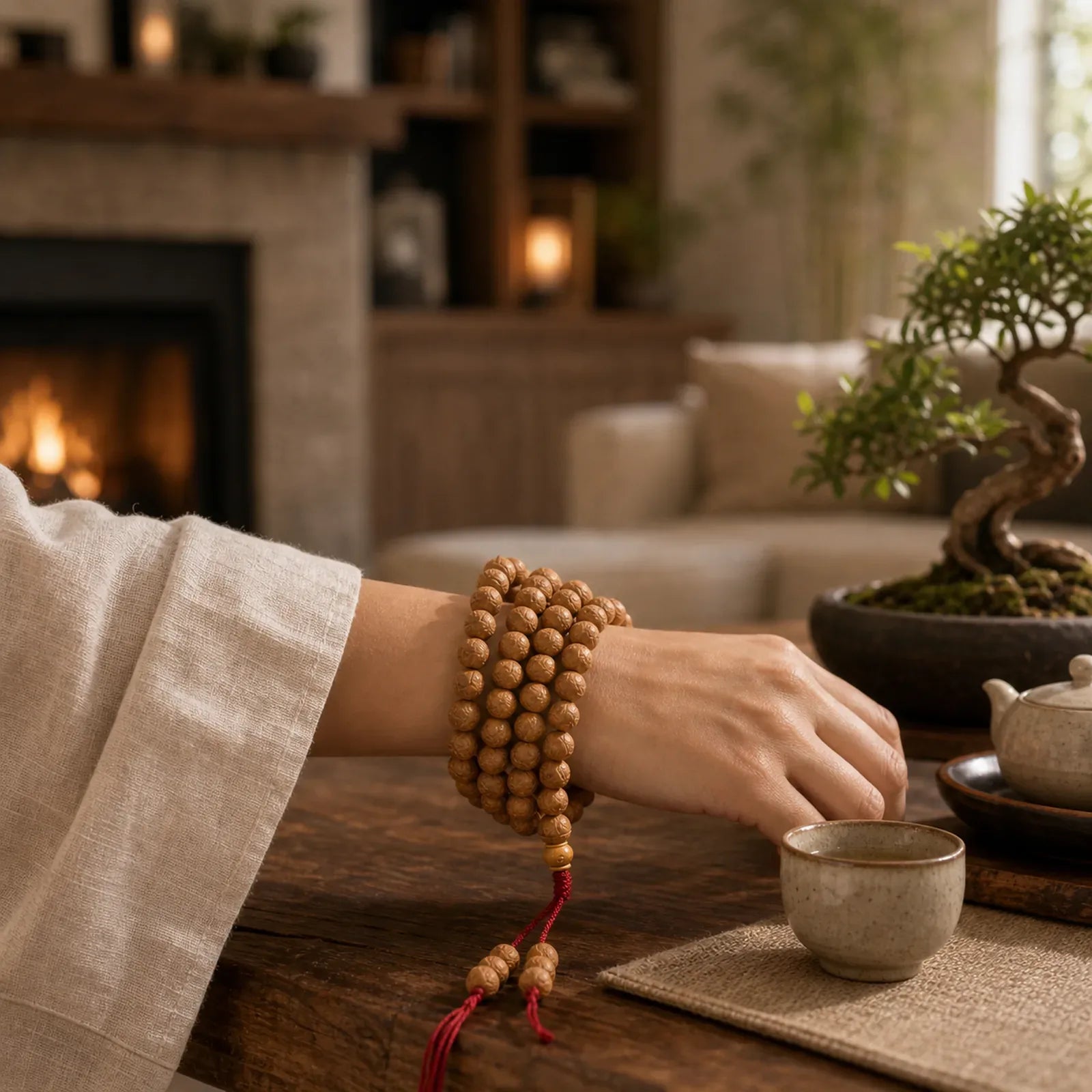 108 Mala Beads Nepal Bodhi Seed Luck Wealth Tassel Bracelet featuring Bodhi Seed
