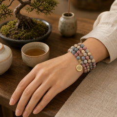 108 Mala Beads Picasso Jasper Stone Courage Energy Bracelet featuring Picasso Jasper, Lotus Symbol, Lotus