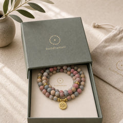 108 Mala Beads Picasso Jasper Stone Courage Energy Bracelet featuring Picasso Jasper, Lotus Symbol, Lotus