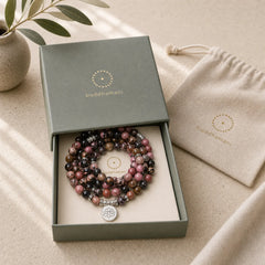 108 Mala Beads Rhodonite Lotus Compassion Energy Bracelet featuring Rhodonite, Lotus, Lotus Symbol