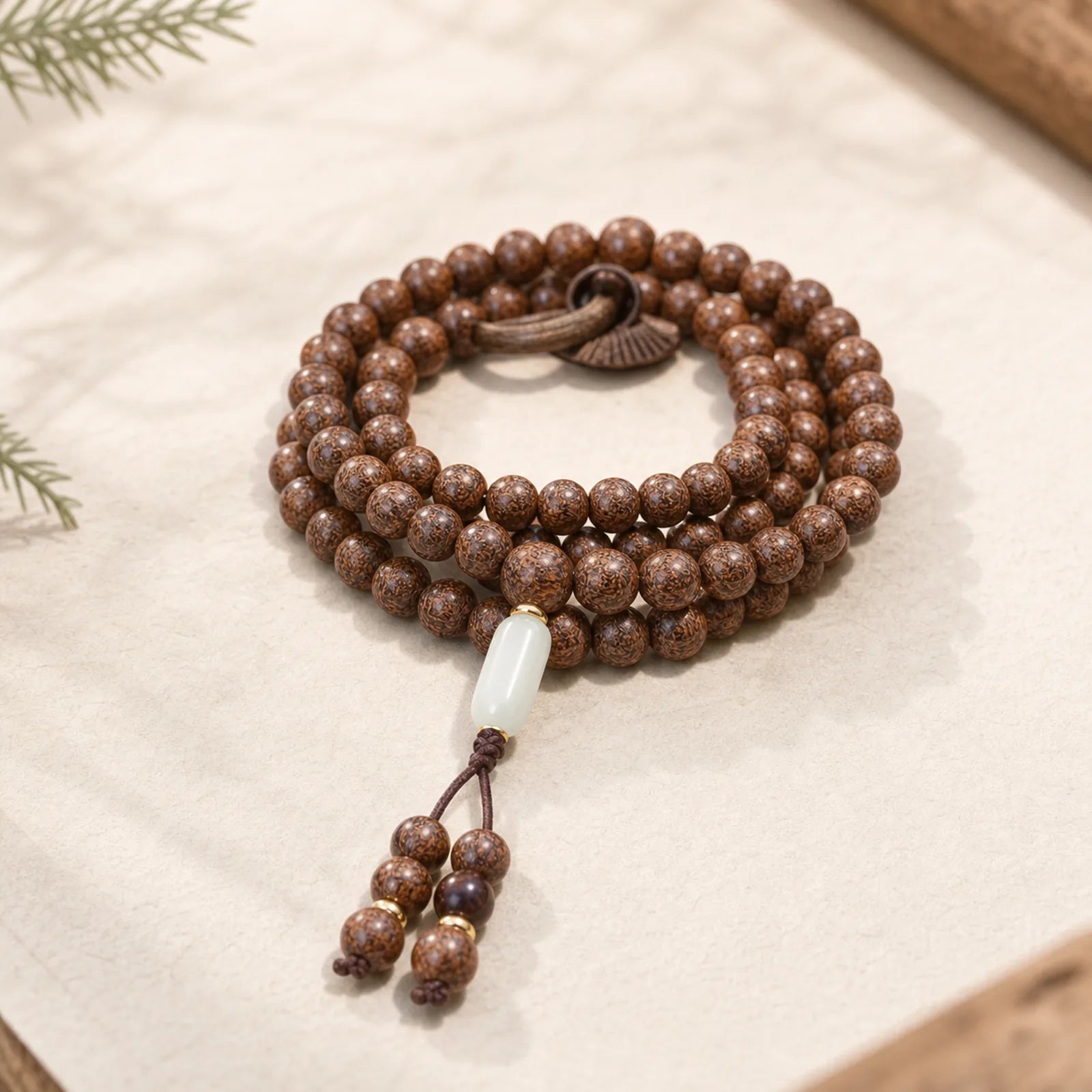 108 Mala Beads Rosewood Jade Calm Bracelet featuring Rosewood, Jade