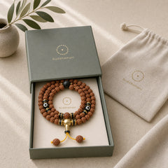 108 Mala Beads Rudraksha Bodhi Seed Dzi Bead Luck Wealth Bracelet featuring Bodhi Seed, Dzi Bead, Nine-Eye Dzi Bead