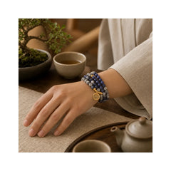 108 Mala Beads Sodalite Zebra Jasper Crystal Lotus Strength Bracelet featuring Sodalite, Zebra Jasper, Lotus