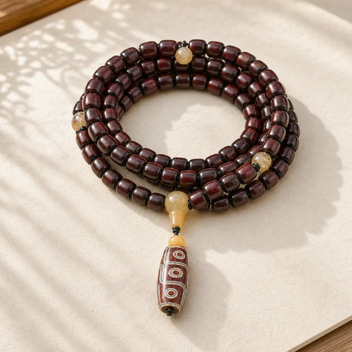 108 Mala Beads Three-eyed Dzi Bead Nine-eye Dzi Bead Jade Luck Bracelet featuring Three-eyed Dzi Bead, Dzi Bead, Nine-Eye Dzi Bead