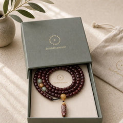 108 Mala Beads Three-eyed Dzi Bead Nine-eye Dzi Bead Jade Luck Bracelet featuring Three-eyed Dzi Bead, Dzi Bead, Nine-Eye Dzi Bead