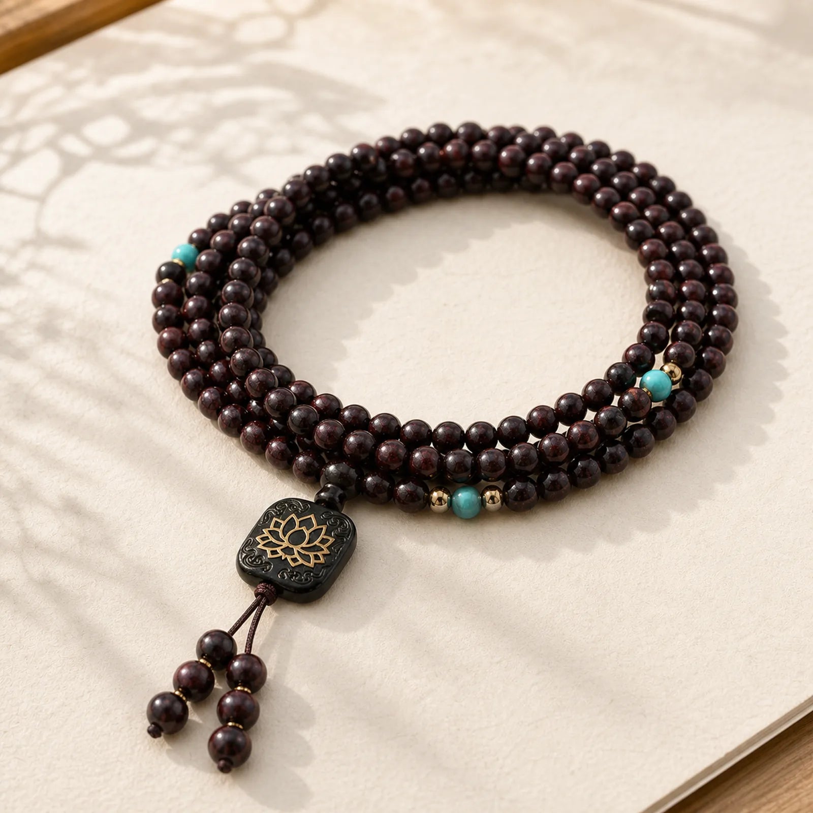 108 Mala Beads Tibetan Small Leaf Red Sandalwood Lotus Balance Bracelet featuring Small Leaf Red Sandalwood, Red Sandalwood, Sandalwood