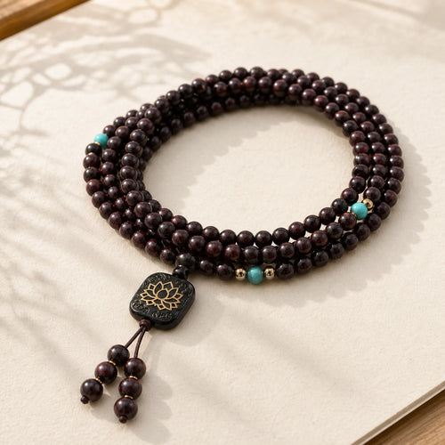 108 Mala Beads Tibetan Small Leaf Red Sandalwood Lotus Balance Bracelet featuring Small Leaf Red Sandalwood, Red Sandalwood, Sandalwood