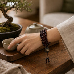 108 Mala Beads Tibetan Small Leaf Red Sandalwood Lotus Balance Bracelet featuring Small Leaf Red Sandalwood, Red Sandalwood, Sandalwood
