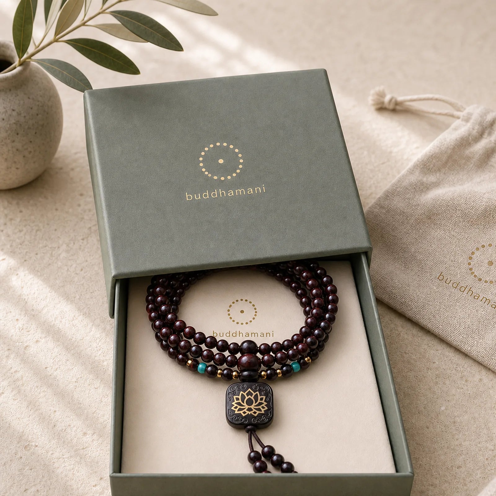 108 Mala Beads Tibetan Small Leaf Red Sandalwood Lotus Balance Bracelet featuring Small Leaf Red Sandalwood, Red Sandalwood, Sandalwood