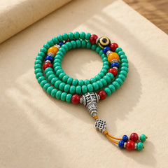 108 Mala Beads Tibetan Turquoise Dzi Bead Protection Bracelet featuring Turquoise, Dzi Bead, Nine-Eye Dzi Bead