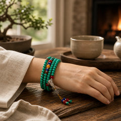 108 Mala Beads Tibetan Turquoise Dzi Bead Protection Bracelet featuring Turquoise, Dzi Bead, Nine-Eye Dzi Bead