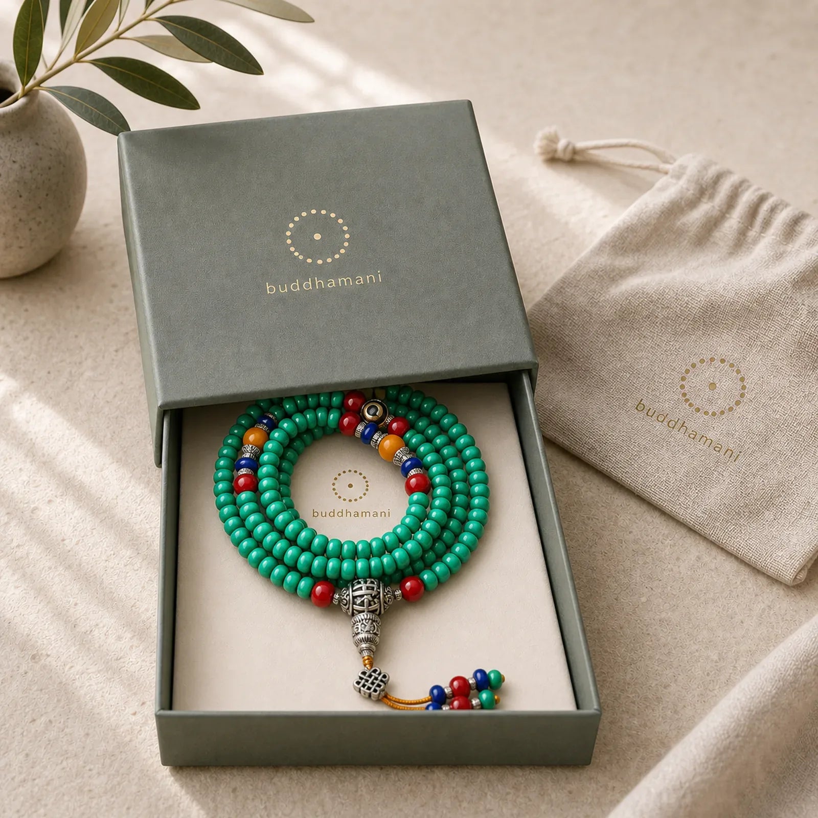 108 Mala Beads Tibetan Turquoise Dzi Bead Protection Bracelet featuring Turquoise, Dzi Bead, Nine-Eye Dzi Bead