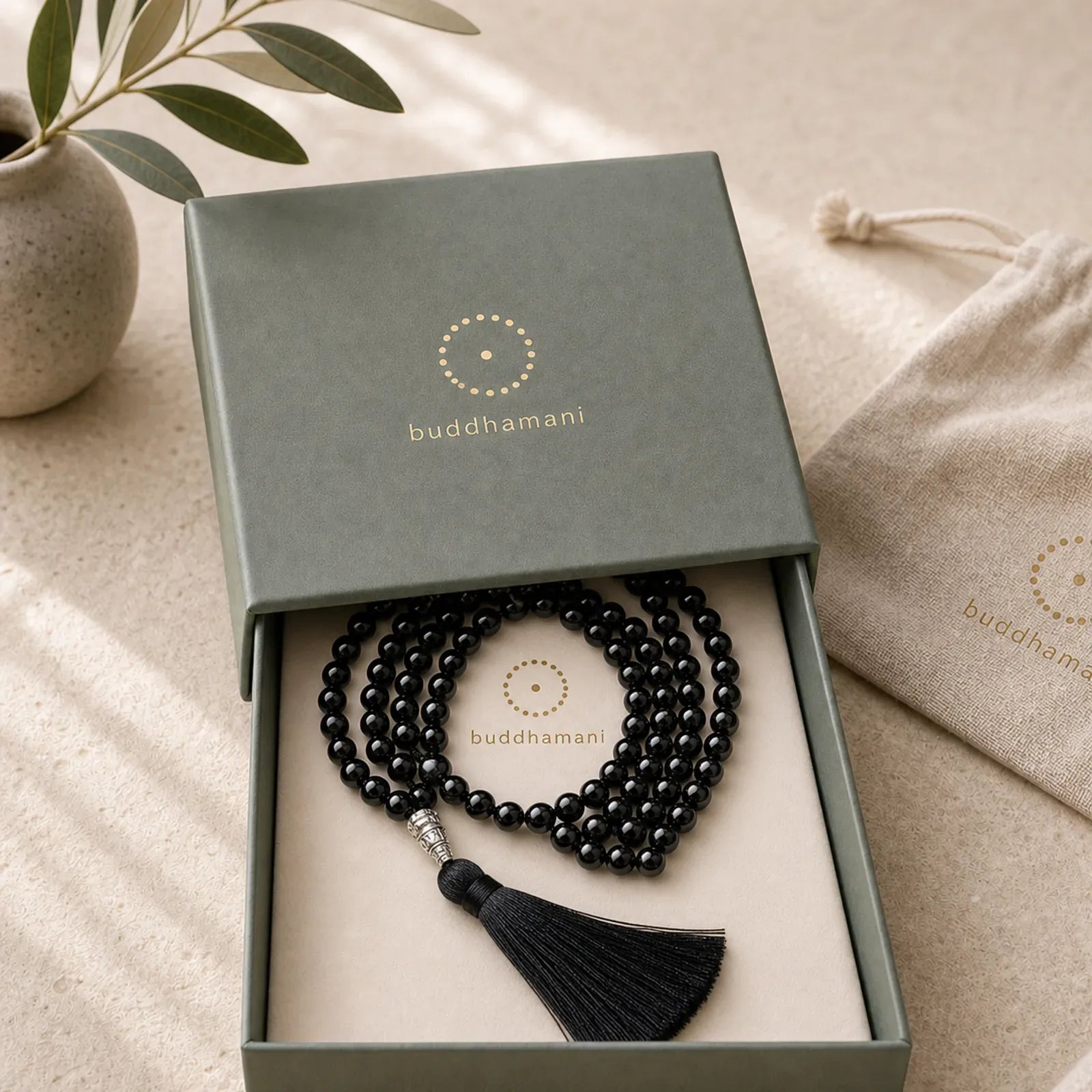 108 Mala Black Onyx Beads Yoga Meditation Prayer Beads Necklace featuring Black Onyx