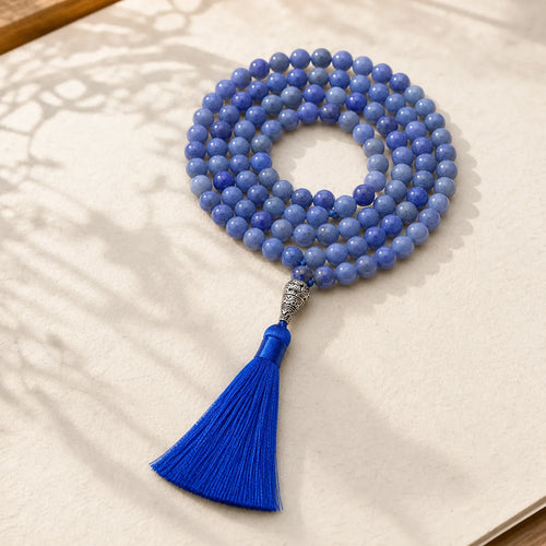 108 Mala Blue Aventurine Beads Yoga Meditation Prayer Beads Necklace featuring Blue Aventurine
