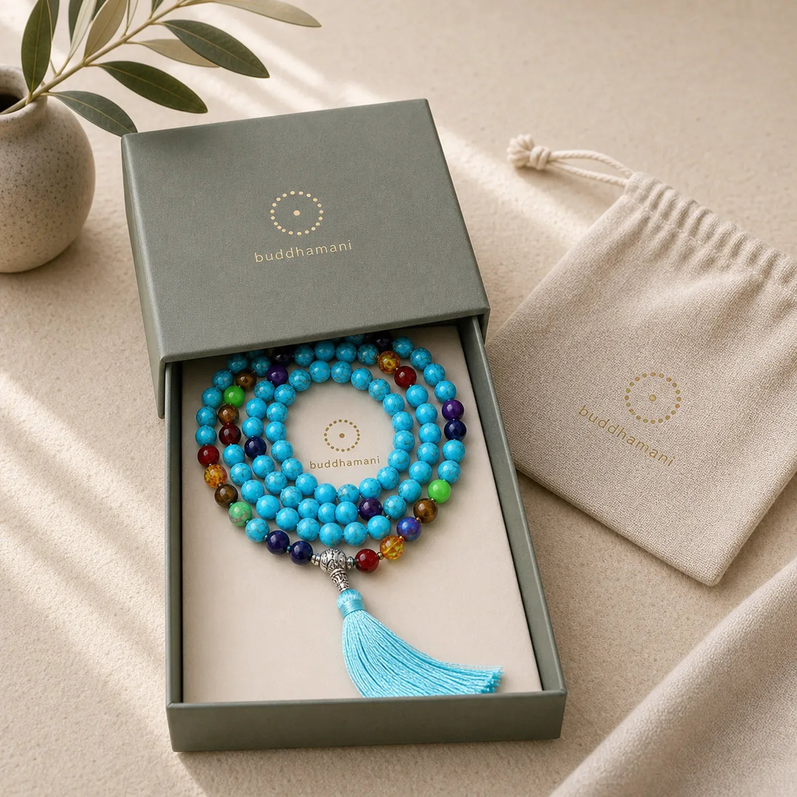 108 Mala Turquoise Beads Yoga Meditation Prayer Beads Necklace featuring Turquoise