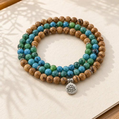 108 Meditation Healing Multilayer Mala featuring Bodhi Seed, Lotus Symbol, Lotus