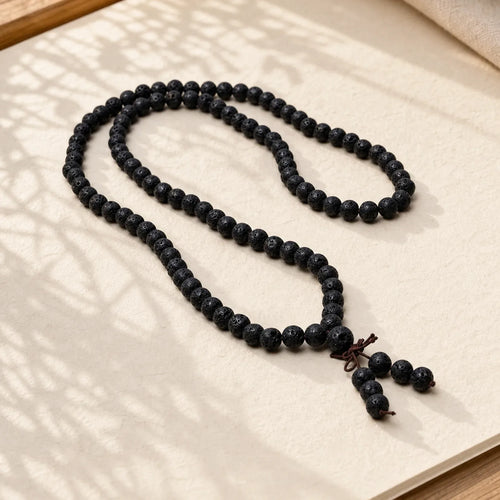 108 Natural Lava Rock Beads Prayer Mala Bracelet Necklace featuring Lava Rock