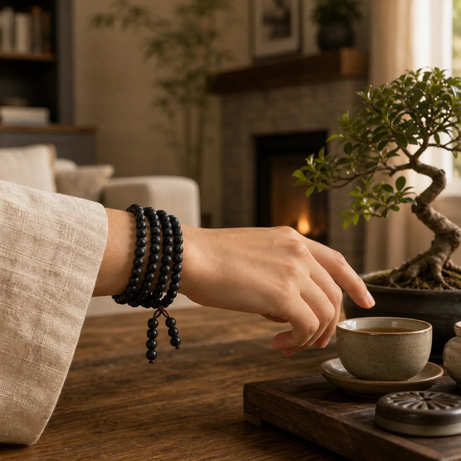 108 Natural Lava Rock Beads Prayer Mala Bracelet Necklace featuring Lava Rock