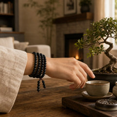 108 Natural Lava Rock Beads Prayer Mala Bracelet Necklace featuring Lava Rock