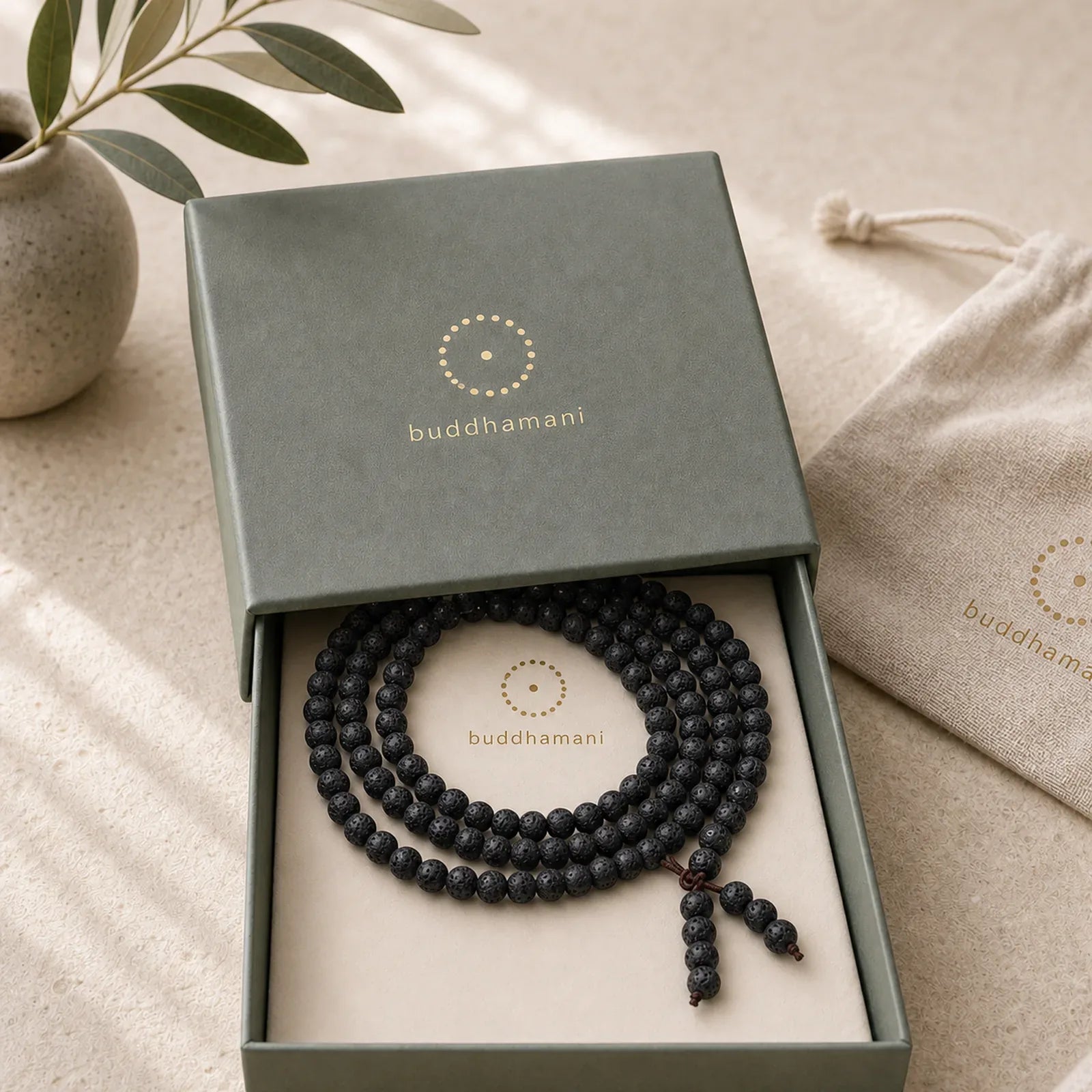 108 Natural Lava Rock Beads Prayer Mala Bracelet Necklace featuring Lava Rock