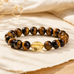 10mm Natural Tiger Eye Citrine Bead Courage Bracelet featuring Tiger Eye, Citrine