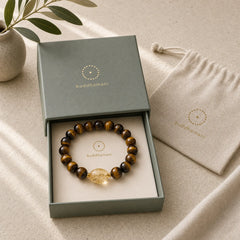 10mm Natural Tiger Eye Citrine Bead Courage Bracelet featuring Tiger Eye, Citrine