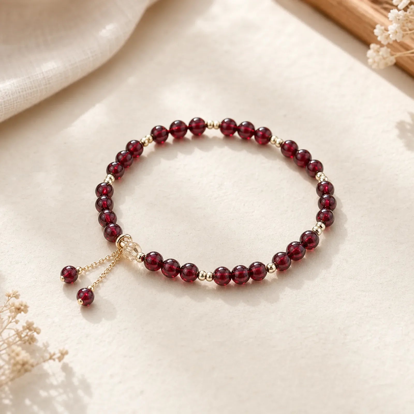 14K Gold Plated Alloy Natural Garnet Calm Bracelet featuring Garnet