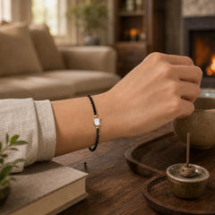 14K Gold Plated Black Spinel White Crystal Cute Cat Tridacna Stone Healing Bracelet featuring Black Spinel, Clear Quartz / White Crystal, Tridacna Stone