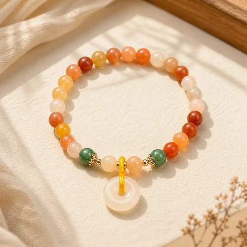 14K Gold Plated Colorful Golden Silk Jade Peace Buckle Wealth Bracelet featuring Golden Silk Jade, Peace Buckle, Copper