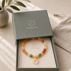 14K Gold Plated Colorful Golden Silk Jade Peace Buckle Wealth Bracelet featuring Golden Silk Jade, Peace Buckle, Copper