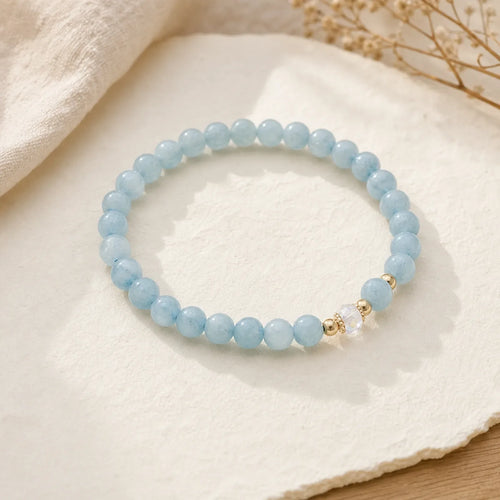 14K Gold Plated Copper Aquamarine White Crystal White Agate Blue Crystal Healing Bracelet featuring Copper, Aquamarine, Clear Quartz / White Crystal