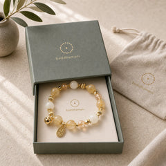 14K Gold Plated Golden Rutilated Quartz Wealth Bell Lucky Fortune Charm Bracelet featuring Rutilated Quartz, Moonstone