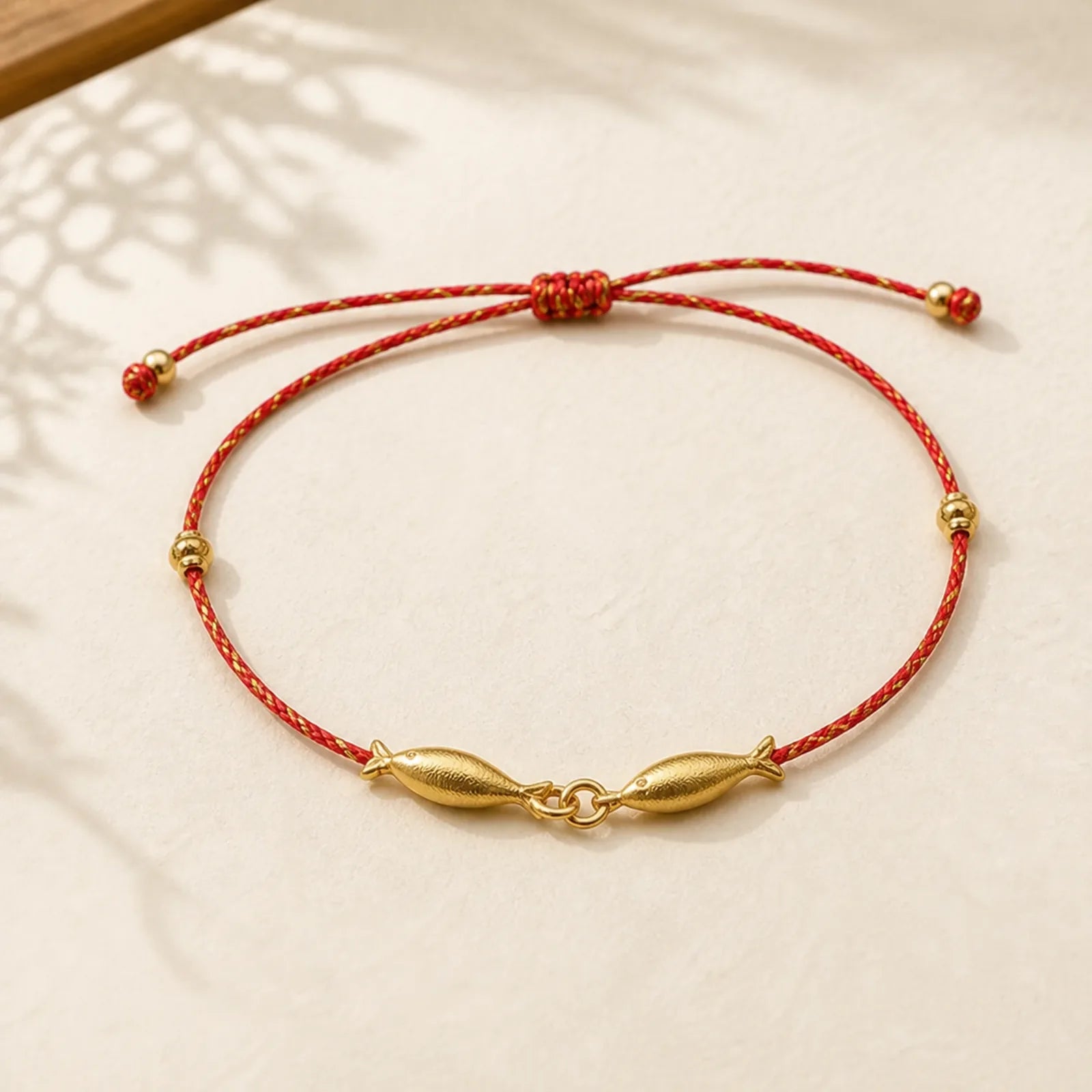 14K Gold Plated Koi Fish Luck Wealth Braided Bracelet featuring Koi Fish, Yin Yang Symbol, Red String