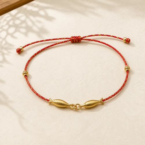 14K Gold Plated Koi Fish Luck Wealth Braided Bracelet featuring Koi Fish, Yin Yang Symbol, Red String