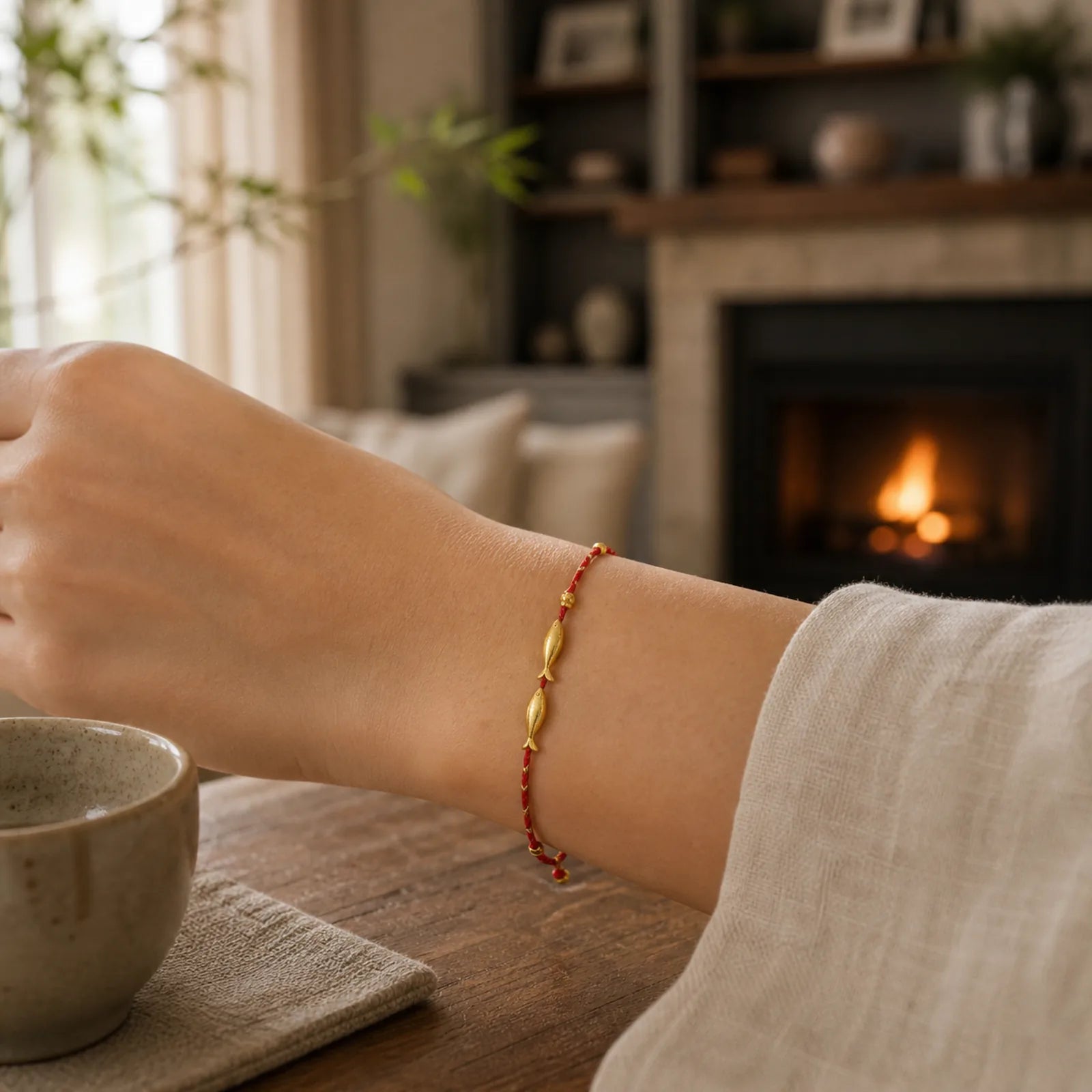 14K Gold Plated Koi Fish Luck Wealth Braided Bracelet featuring Koi Fish, Yin Yang Symbol, Red String