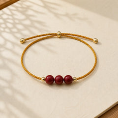 14K Gold Plated Natural Cinnabar Blessing String Braided Bracelet featuring Cinnabar, Red String