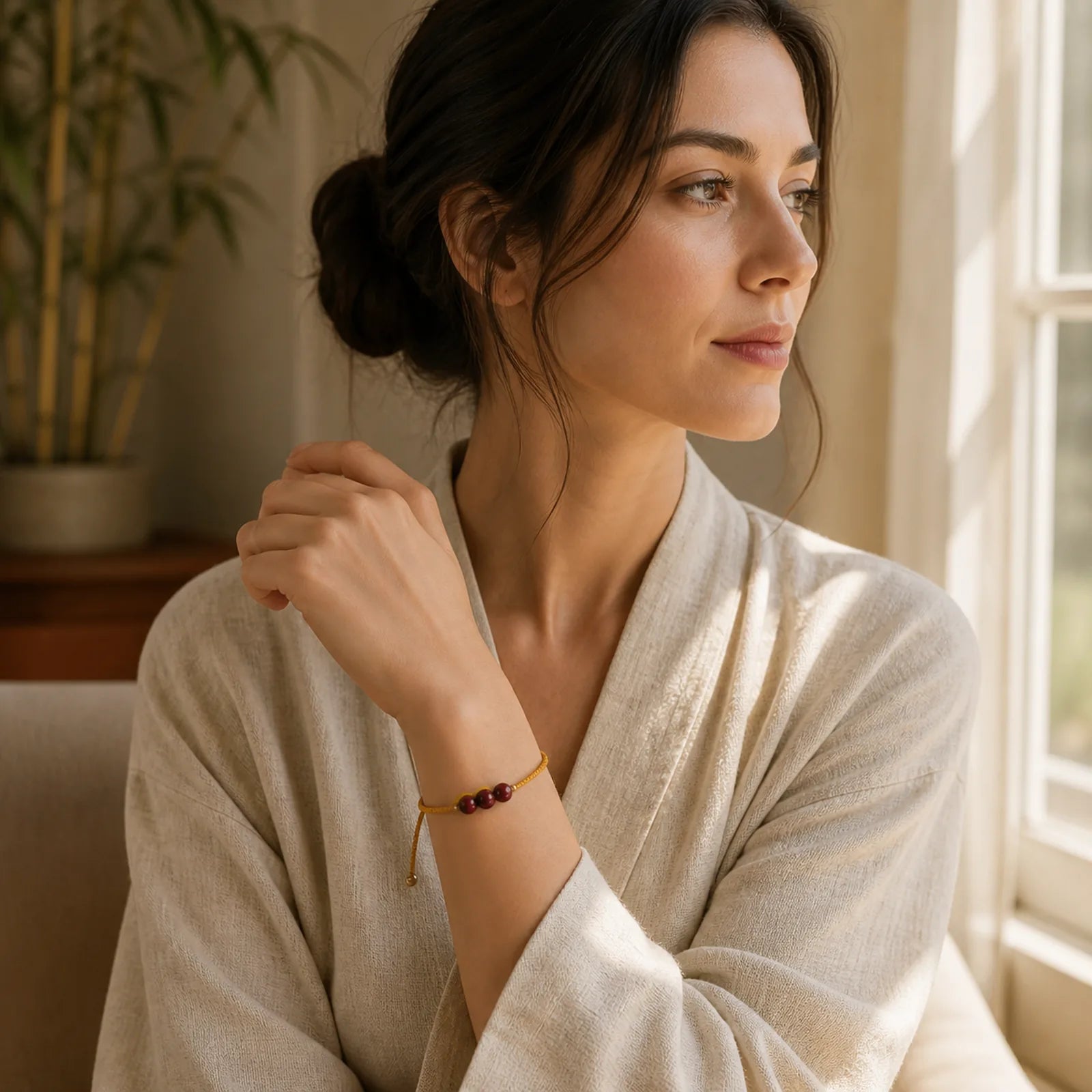 14K Gold Plated Natural Cinnabar Blessing String Braided Bracelet featuring Cinnabar, Red String
