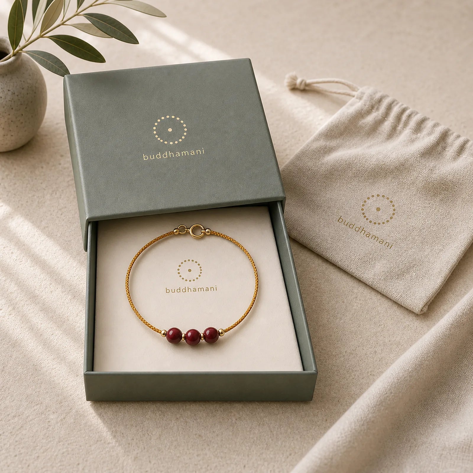 14K Gold Plated Natural Cinnabar Blessing String Braided Bracelet featuring Cinnabar, Red String