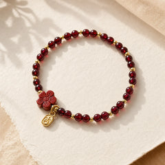 14K Gold Plated Natural Garnet Cinnabar Flower Calm Bracelet featuring Garnet, Cinnabar