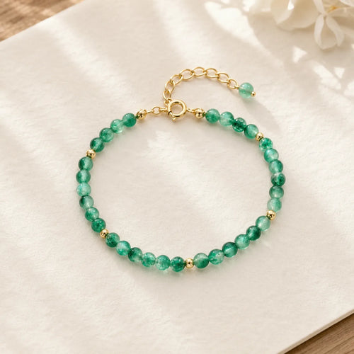 14K Gold Plated Natural Moss Agate Healing Bracelet featuring Moss Agate