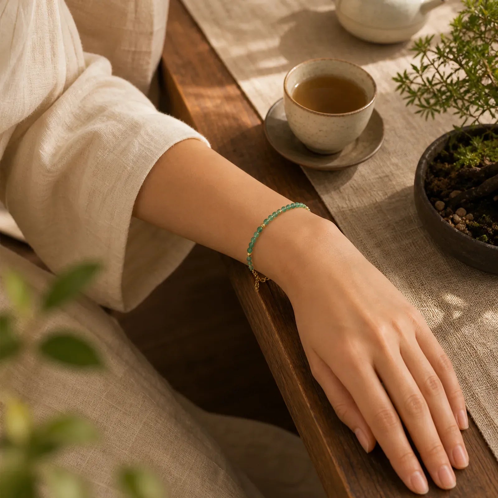 14K Gold Plated Natural Moss Agate Healing Bracelet featuring Moss Agate